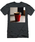 Red Glossy Coffee Cup with Black Lid on Studio Background Modern Drinkware Talha Khan T-Shirt