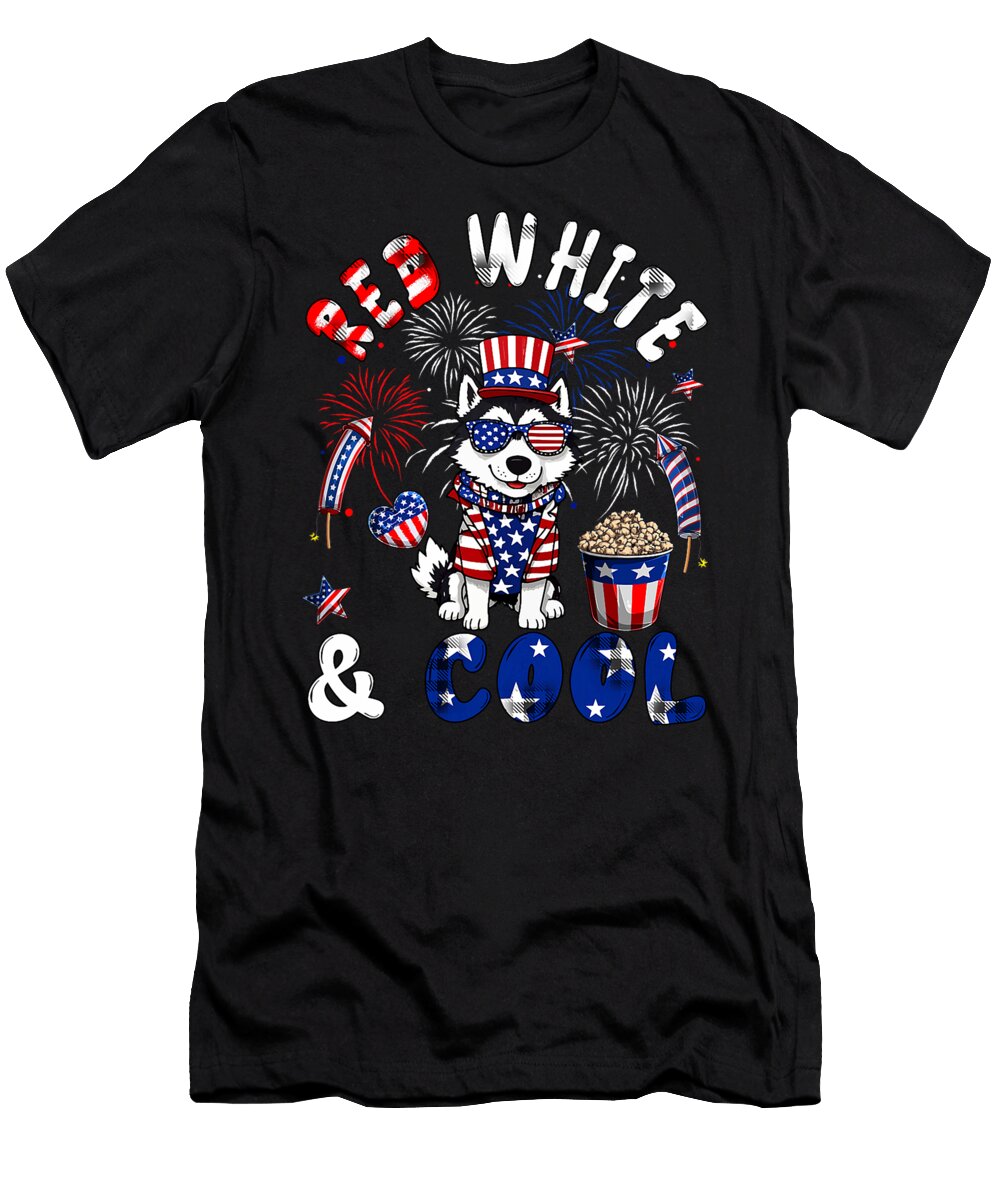 Red White Cool 4th of July US Flag Husky Owner Studi Alex T-Shirt
