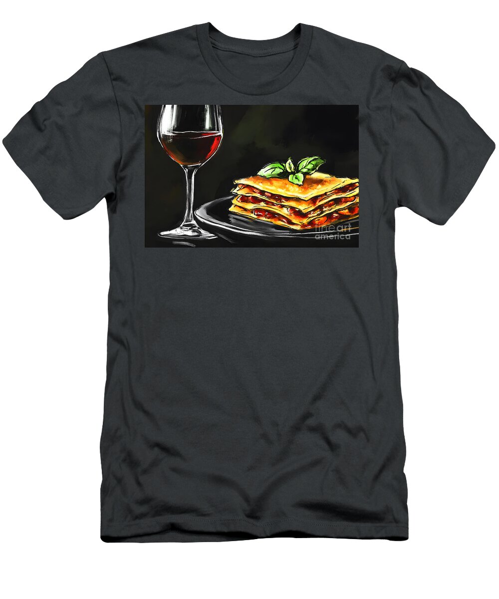Red Wine and Golden Lasagna with Fresh Basil Layers of Flavor and Warmth Olfactoart Studio T-Shirt