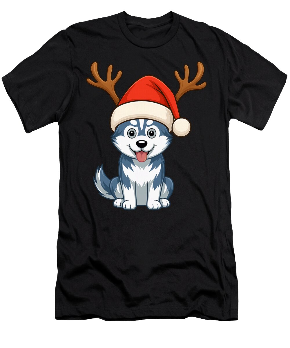 Reindeer Santa Hat Husky Dog Christmas Funny Zyneu Gangd T-Shirt