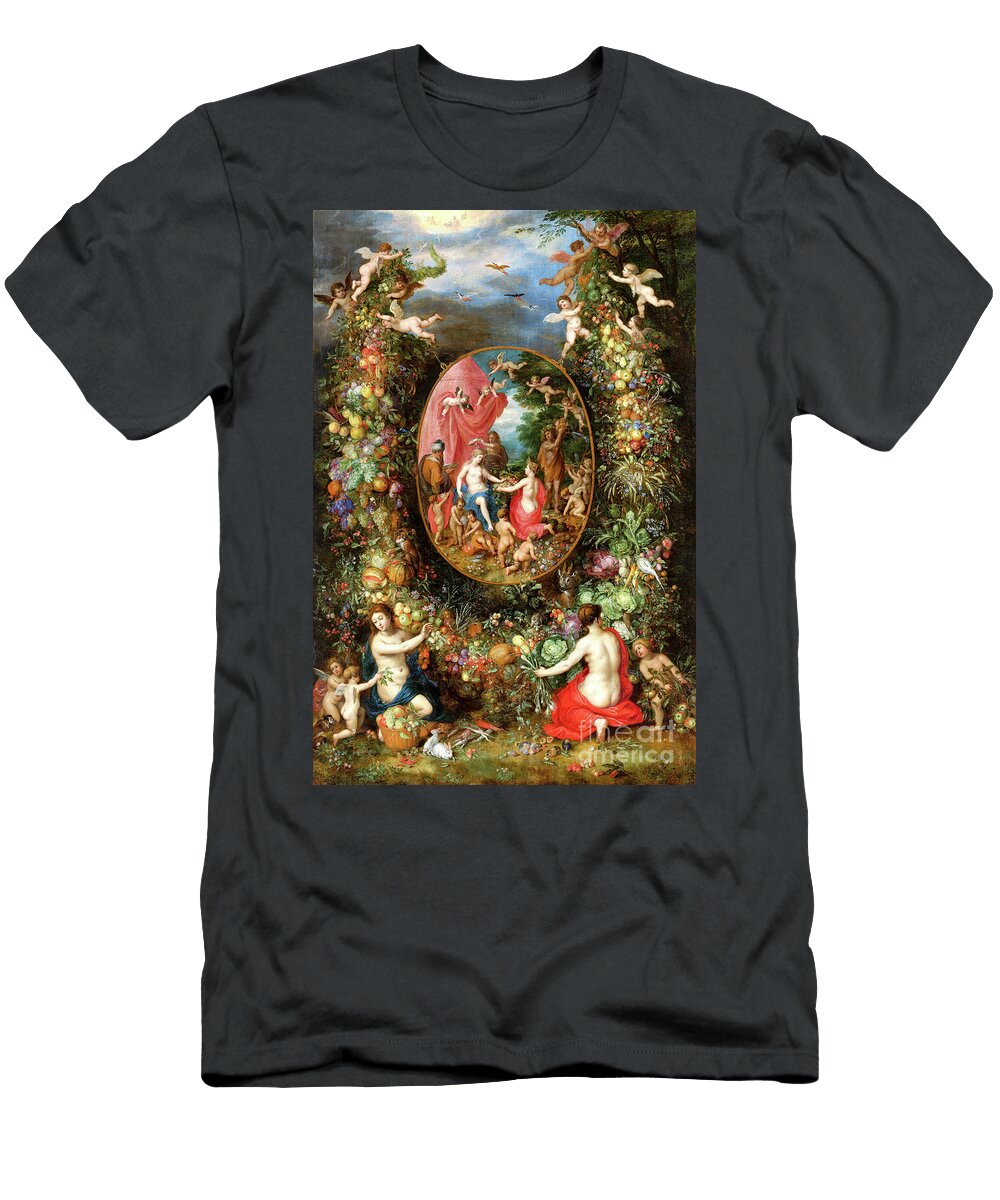 Remastered Art Garland of Flowers Around an Allegory of Farming By Jan Brueghel the Elder 20240928 Jan Brueghel the Elder T-Shirt