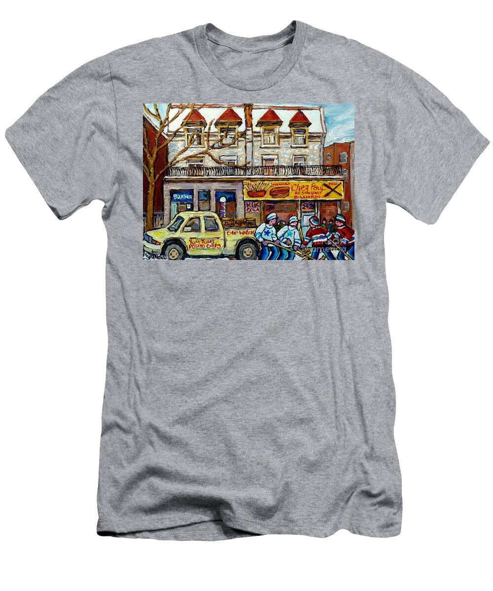 Restaurant Chez Paul Best Fast Food Pointe St Charles Montreal Winter Hockey Scene C Spandau Artist Carole Spandau T-Shirt