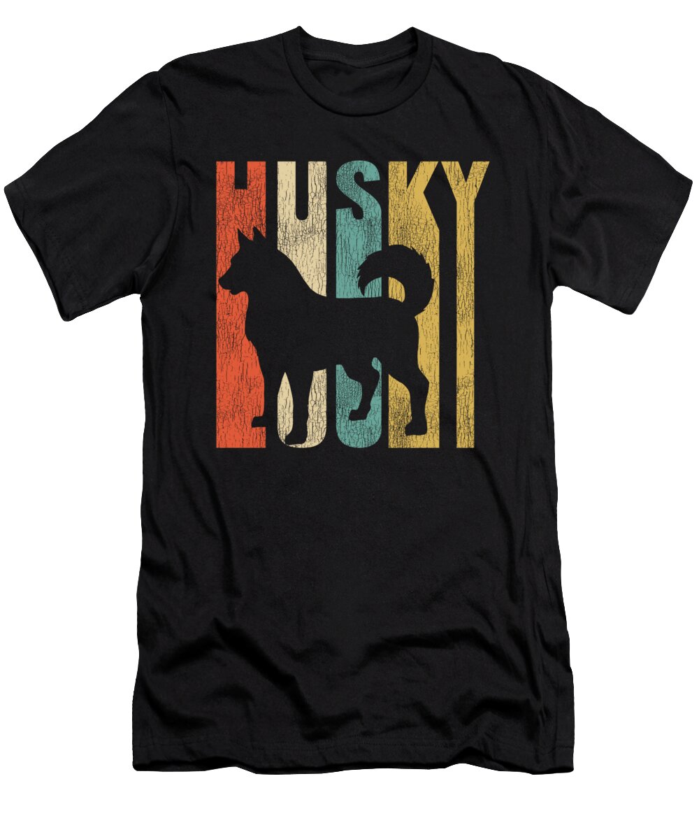 Retro 1970s Style Siberian Husky Dog Silhouette Cracked Distressed Kevin Garbes T-Shirt