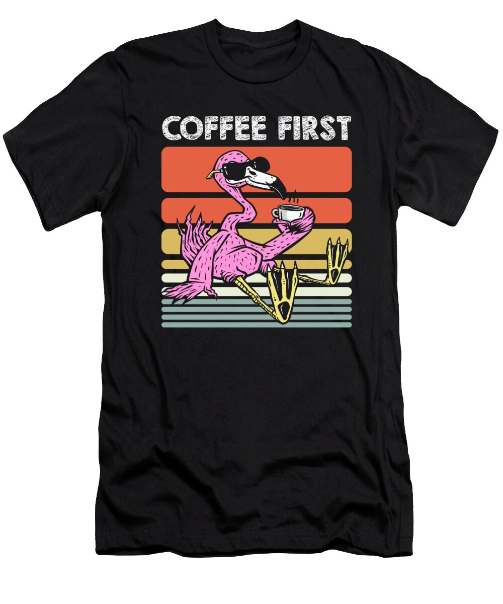 Retro Coffee Flamingo Barista Roaster Vintage Coffee First Crazy Squirrel T-Shirt