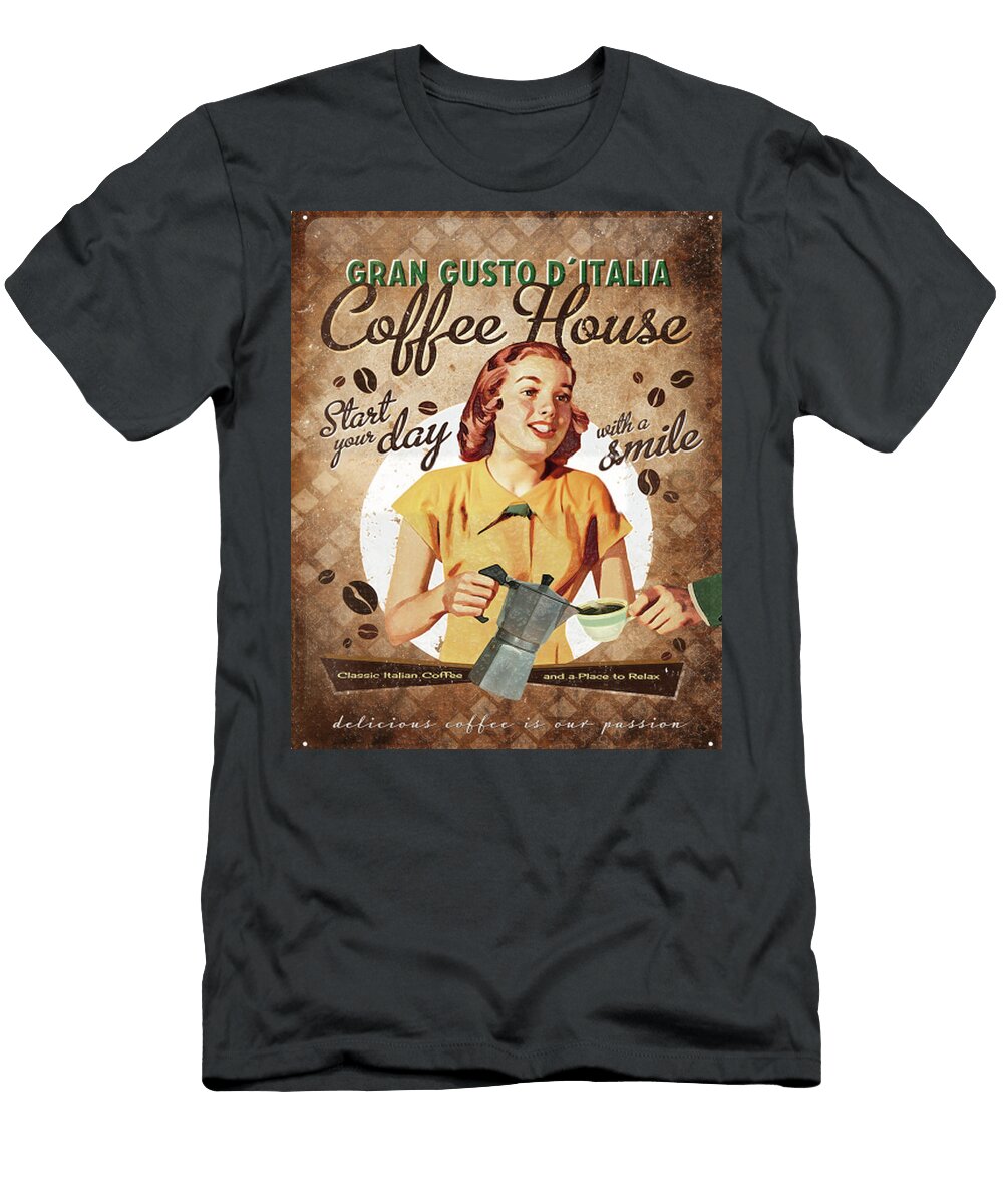 Retro Coffee House Poster Kevin Walker and Pixel Reverie T-Shirt