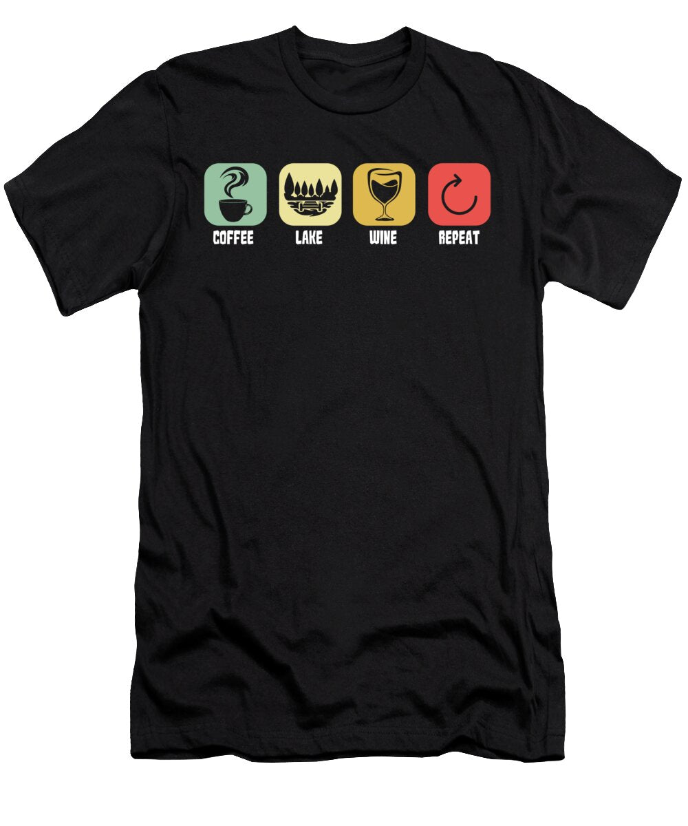 Retro Funny Coffee Lake Wine Repeat Vintage Coffee Wine Crazy Squirrel T-Shirt