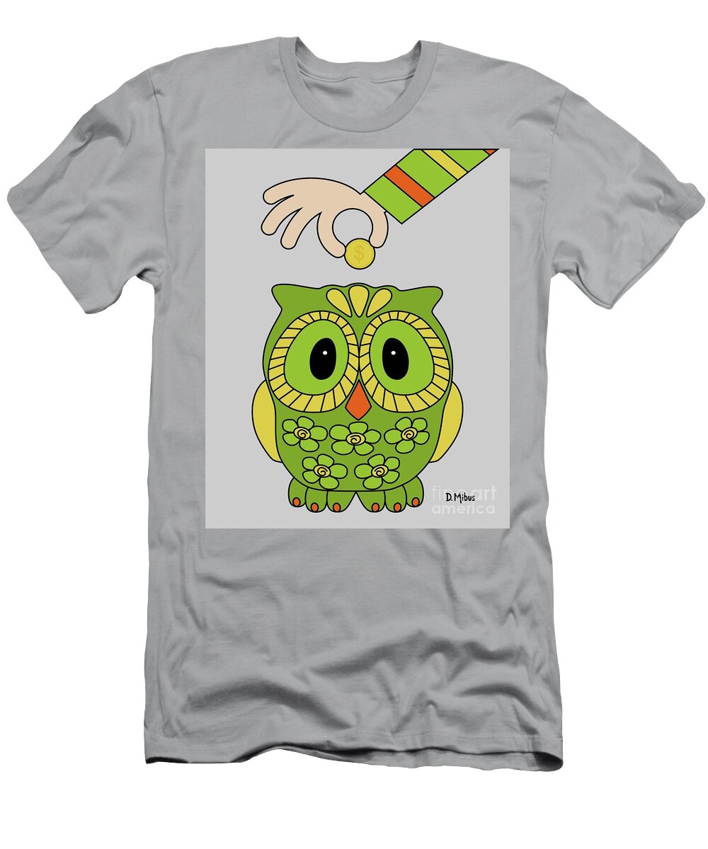 Retro Green Owl Piggy Bank Donna Mibus T-Shirt