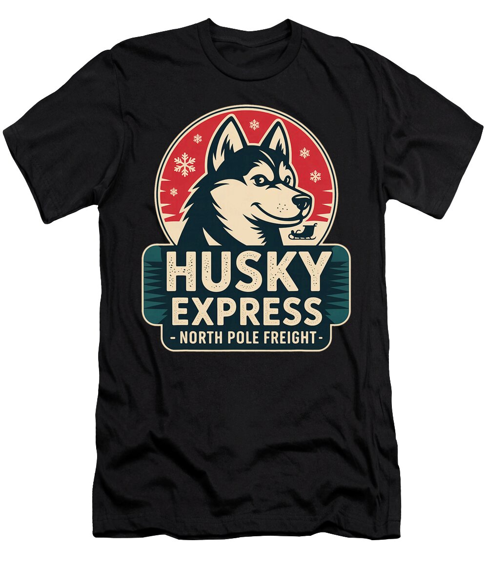 Retro Husky Christmas North Pole Sled Team Zyneu Gangd T-Shirt