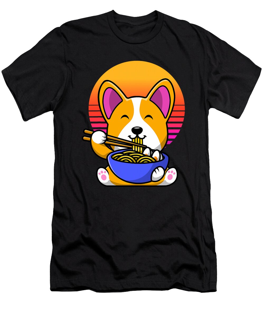 Retro Sunset Cute Dog Mascot Eating Japanese Zyneu Gangd T-Shirt