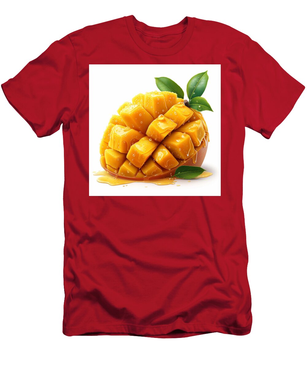 Ripe Mango Cut Into Pieces with Juice Dripping Luca Gill T-Shirt