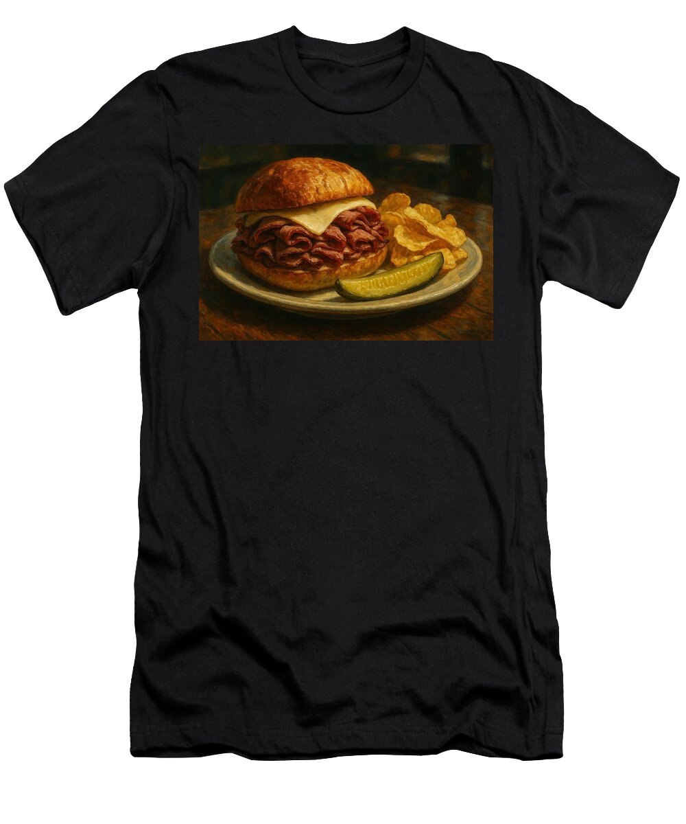 Roast Beef Sandwich with Chips and Pickle James Spears T-Shirt
