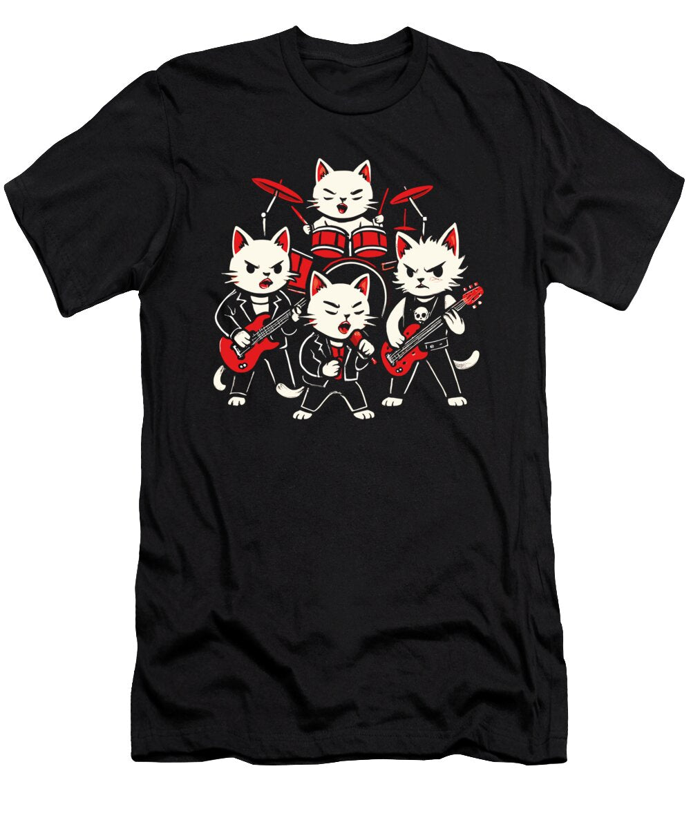 Rock Band Cats Playing Drums Guitars Music Graphic Toms Store Art T-Shirt