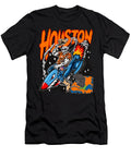 Rodeo Cowboy on Rocket Houston Space Skeleton Rocket Rider Illustration Fiery Cosmic Eyaden Dan T-Shirt