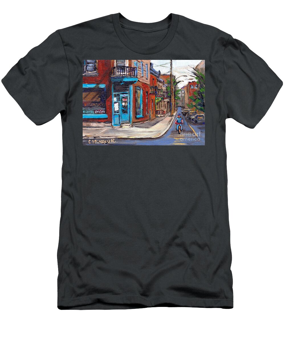 Rue Fairmount and Clark Wilensky Corner Deli Quebec Paintings Best Authentic Original Montreal Art Carole Spandau T-Shirt