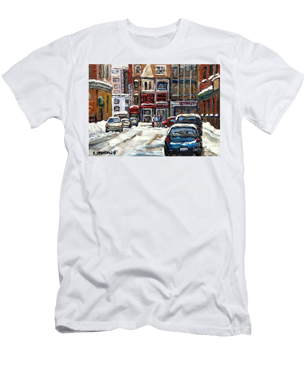 Rue Stanley Urban Downtown Canadian Paintings Best Authentic Original Montreal Art Carole Spandau Carole Spandau T-Shirt