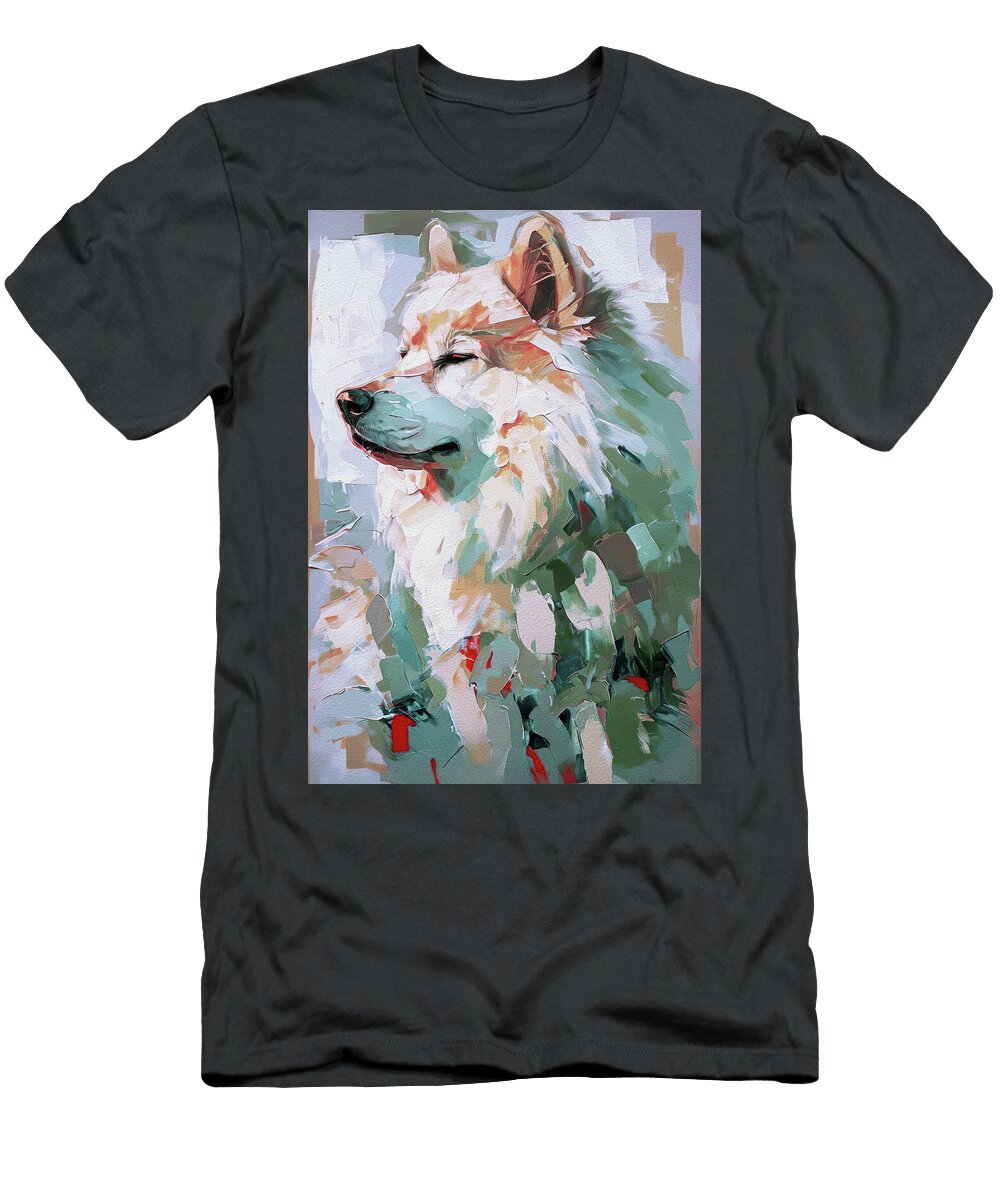 Samoyed Dog Portrait Expressionist Oil Painting Side Profile Marian Voicu T-Shirt