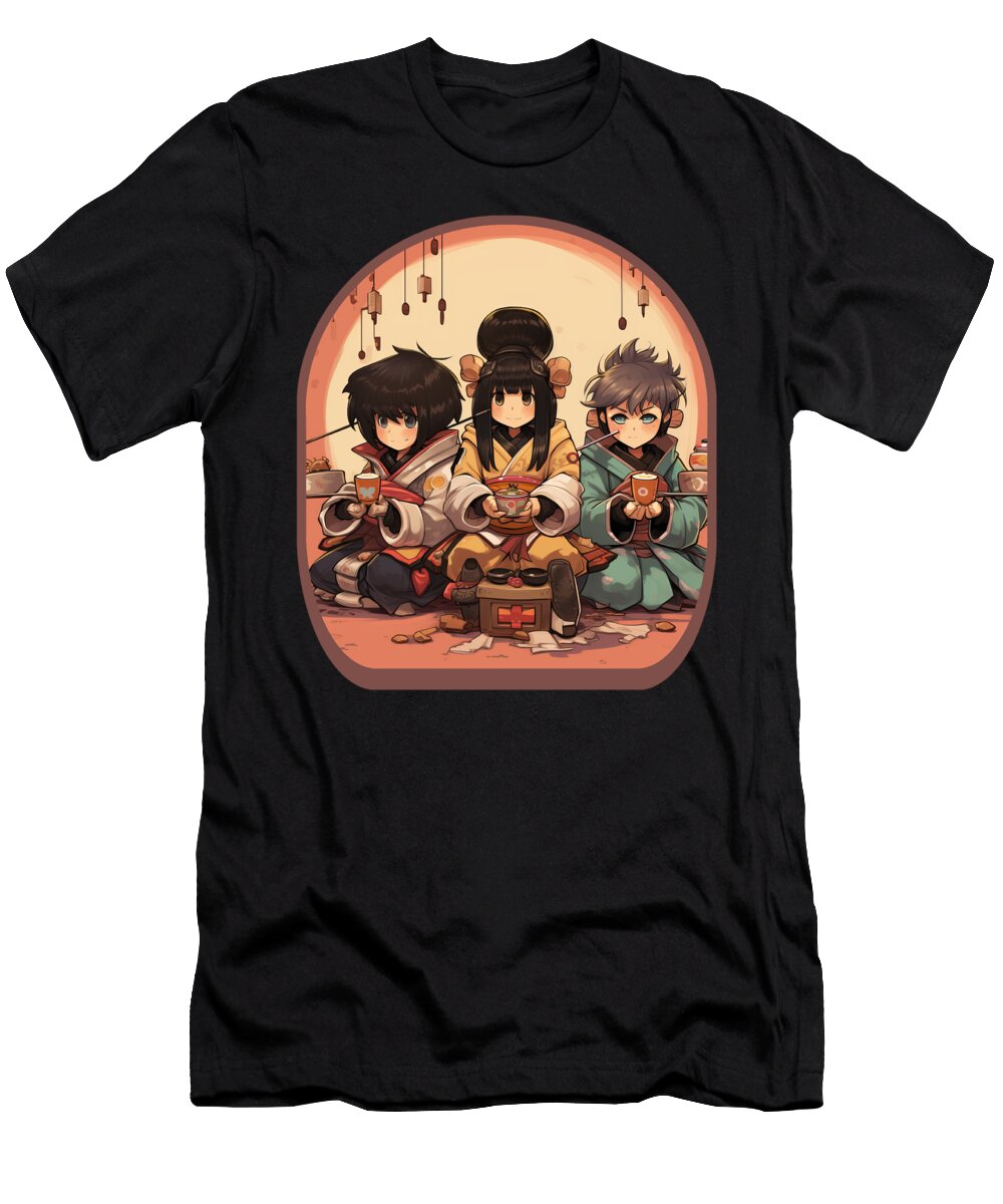 Samurai Anime Characters Cute Boba Tea Gaming Controller Ramen Sifou Store T-Shirt