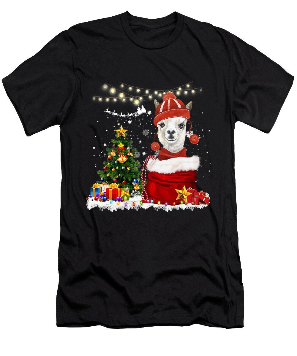 Santa Llama Funny Christmas Tree Lights Alpaca Llama Xmas Grover Mcclure T-Shirt