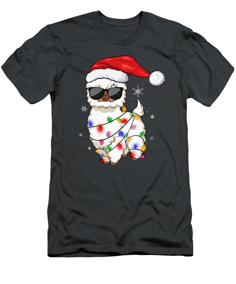 Santa Llama Funny Light Alpaca Xmas Animal Holiday for Christmas Present Lewyw Lavin T-Shirt