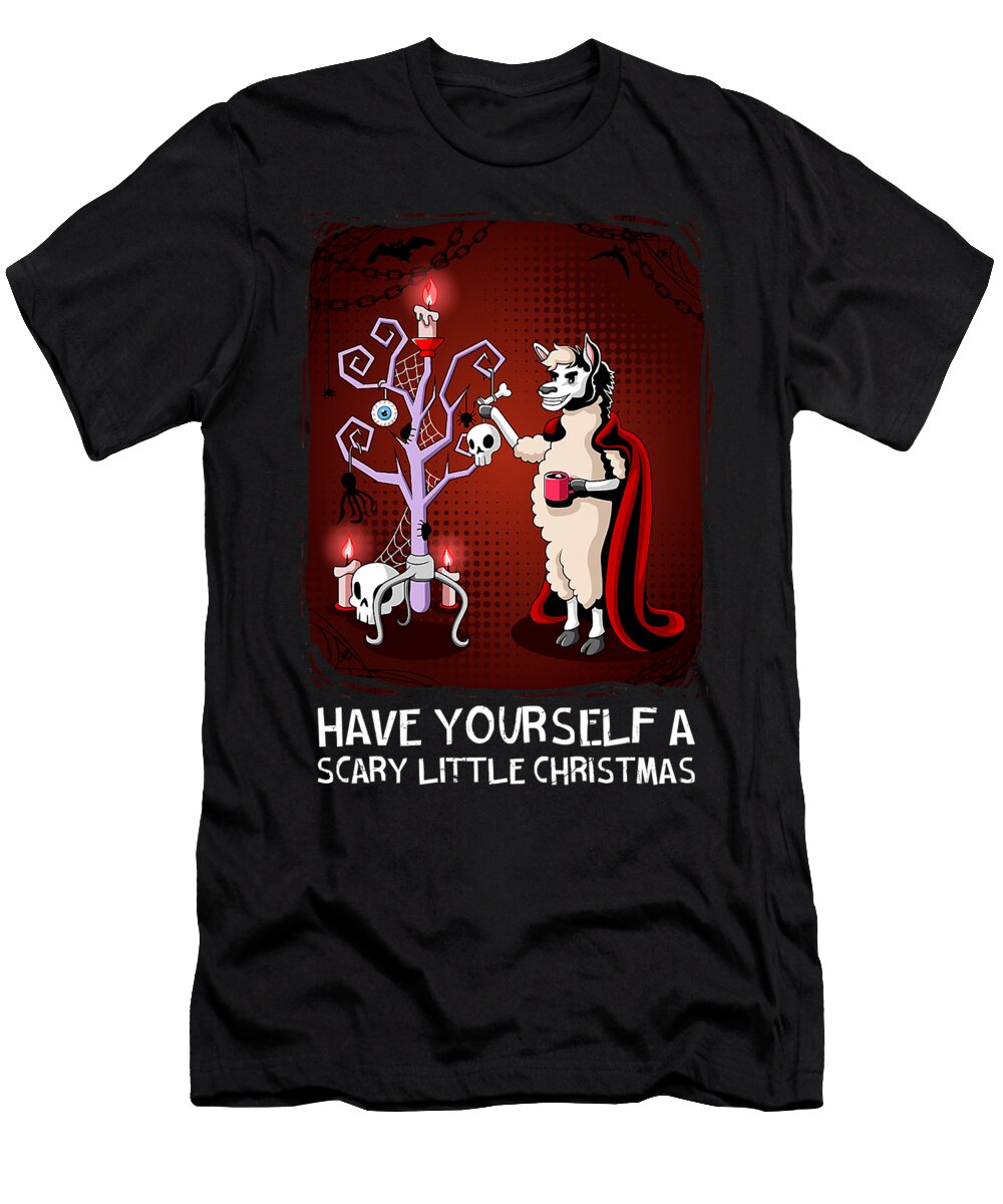 Scary Little Christmas Tree Gothic Festive Llama Alpaca Grover Mcclure T-Shirt
