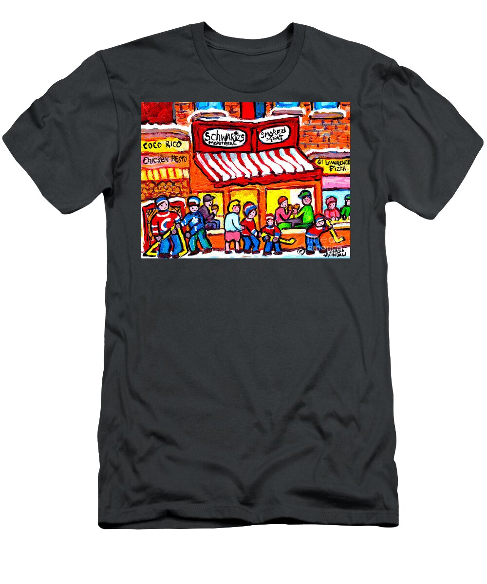 Schwartzs Best Smoked Meat Sandwich C Spandau Hand Painted Original Montreal Hockey Art for Sale Carole Spandau T-Shirt