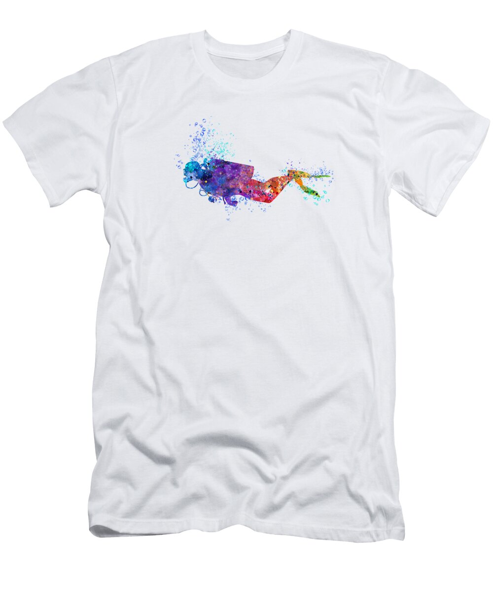 Scuba Diver Watercolor Painting White Lotus T-Shirt