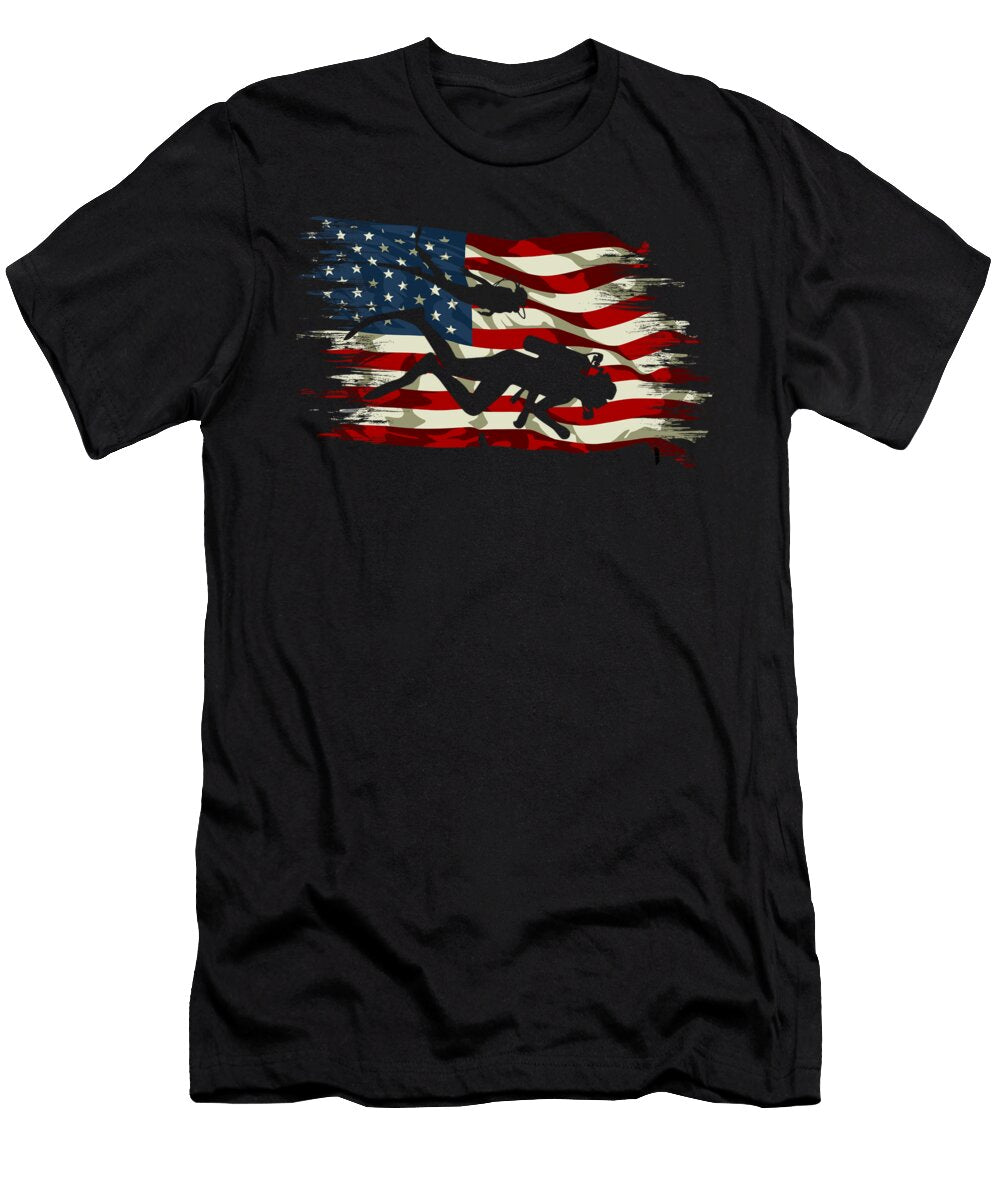 Scuba Diving American Flag Honey Shop Art T-Shirt