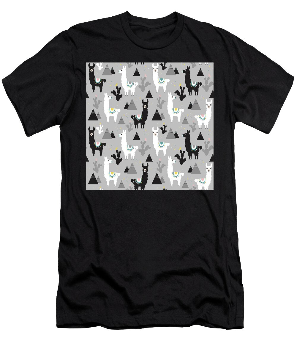 Seamless Pattern of Llama Cactus and Mountains Julien T-Shirt