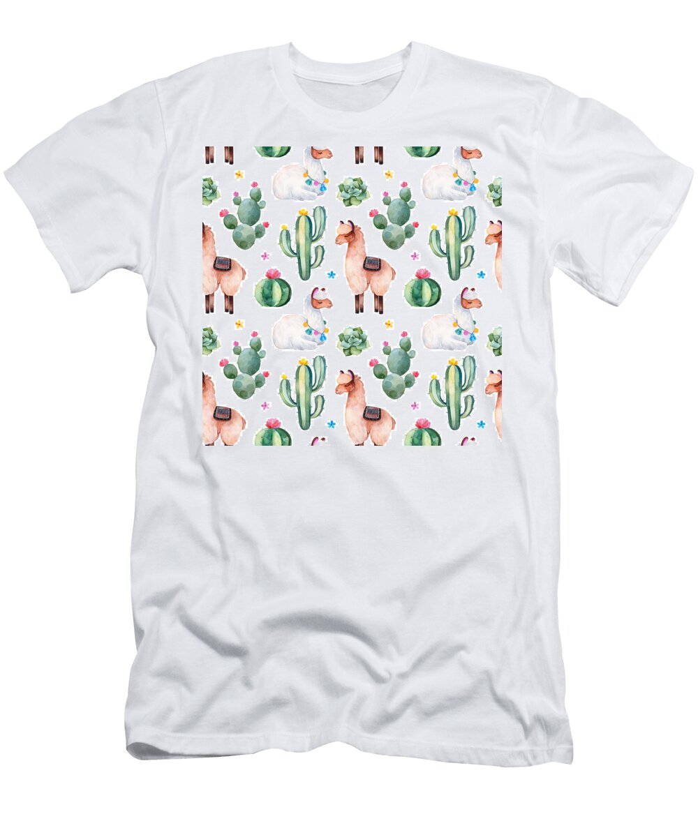 Seamless Pattern with Green Watercolor Cactus Succulents Julien T-Shirt