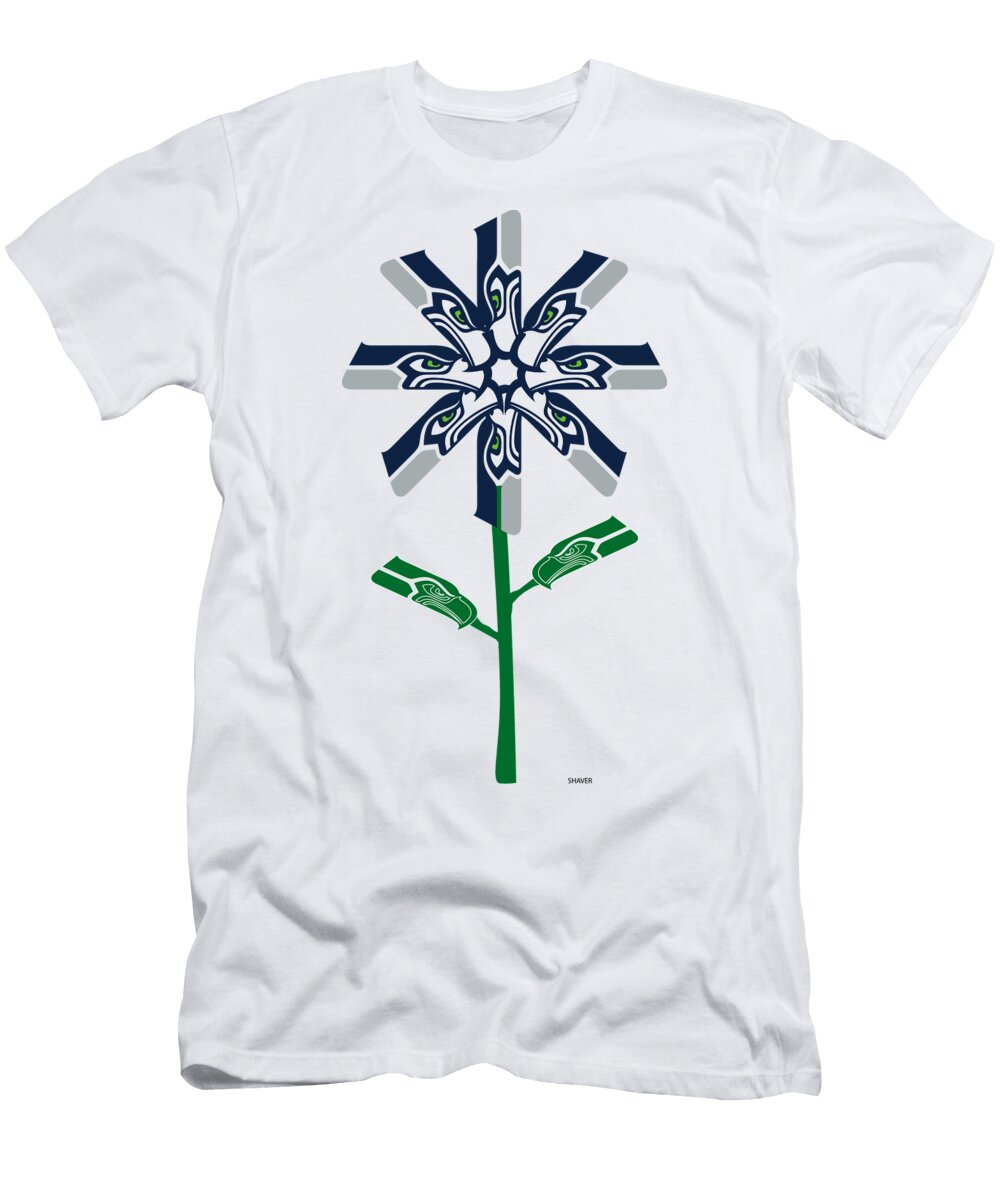 Seattle Seahawks NFL Football Team Logo Flower Art Steven Shaver T-Shirt
