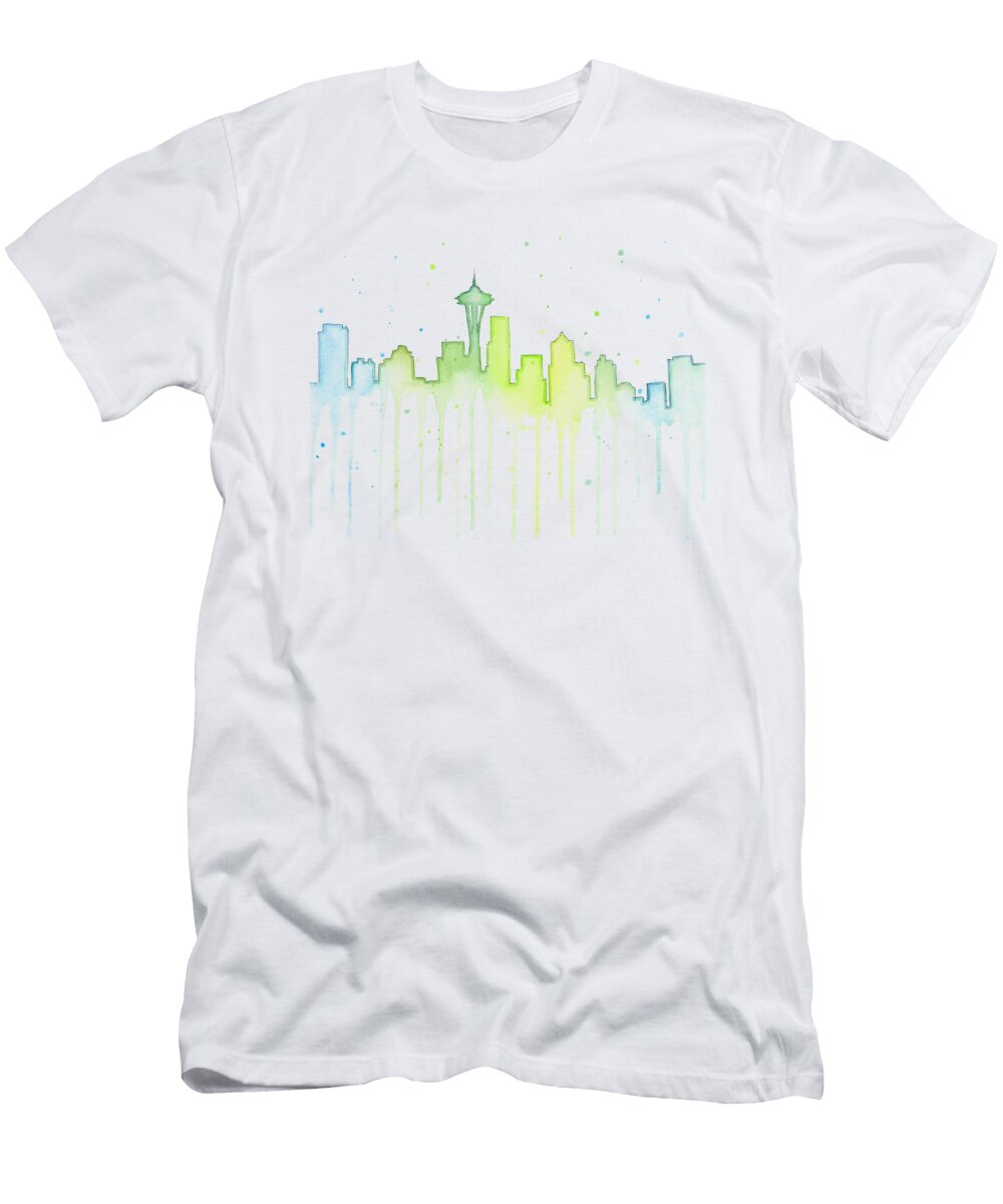 Seattle Skyline Watercolor Olga Shvartsur T-Shirt