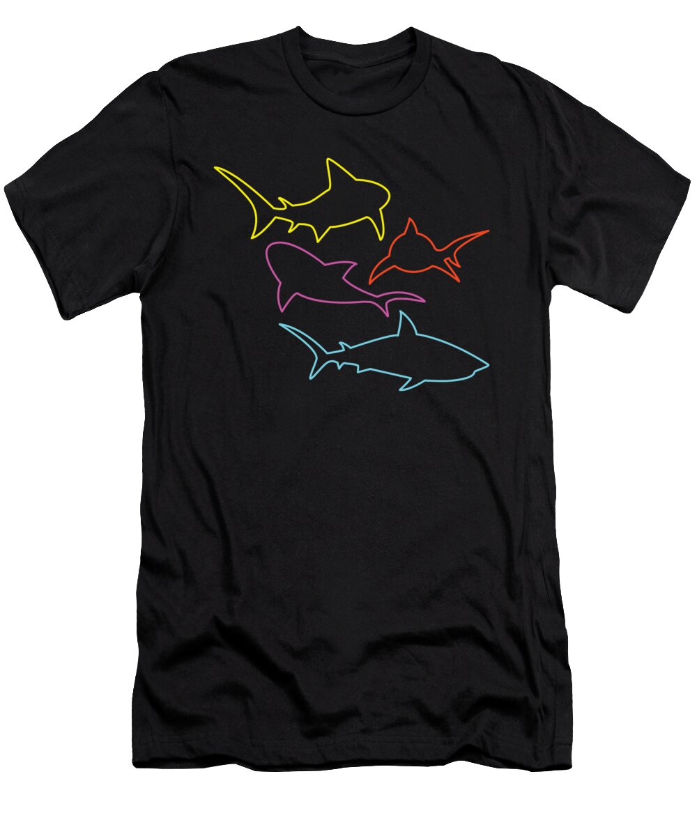 Shark Colorful Shark Fish Moon T-Shirt