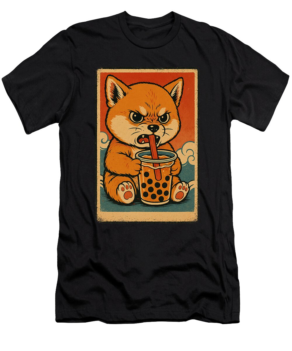 Shiba Inu Dog Drinks Bubble Tea Japanese Vintage Zyneu Gangd T-Shirt
