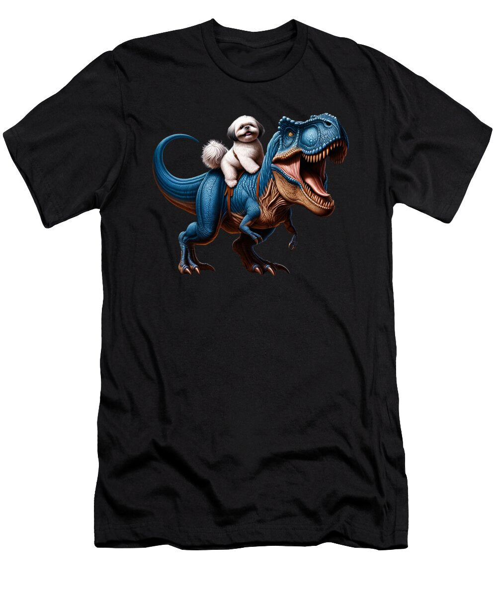 Shih Tzu Riding Dinosaur Funny Lover Job T-Shirt