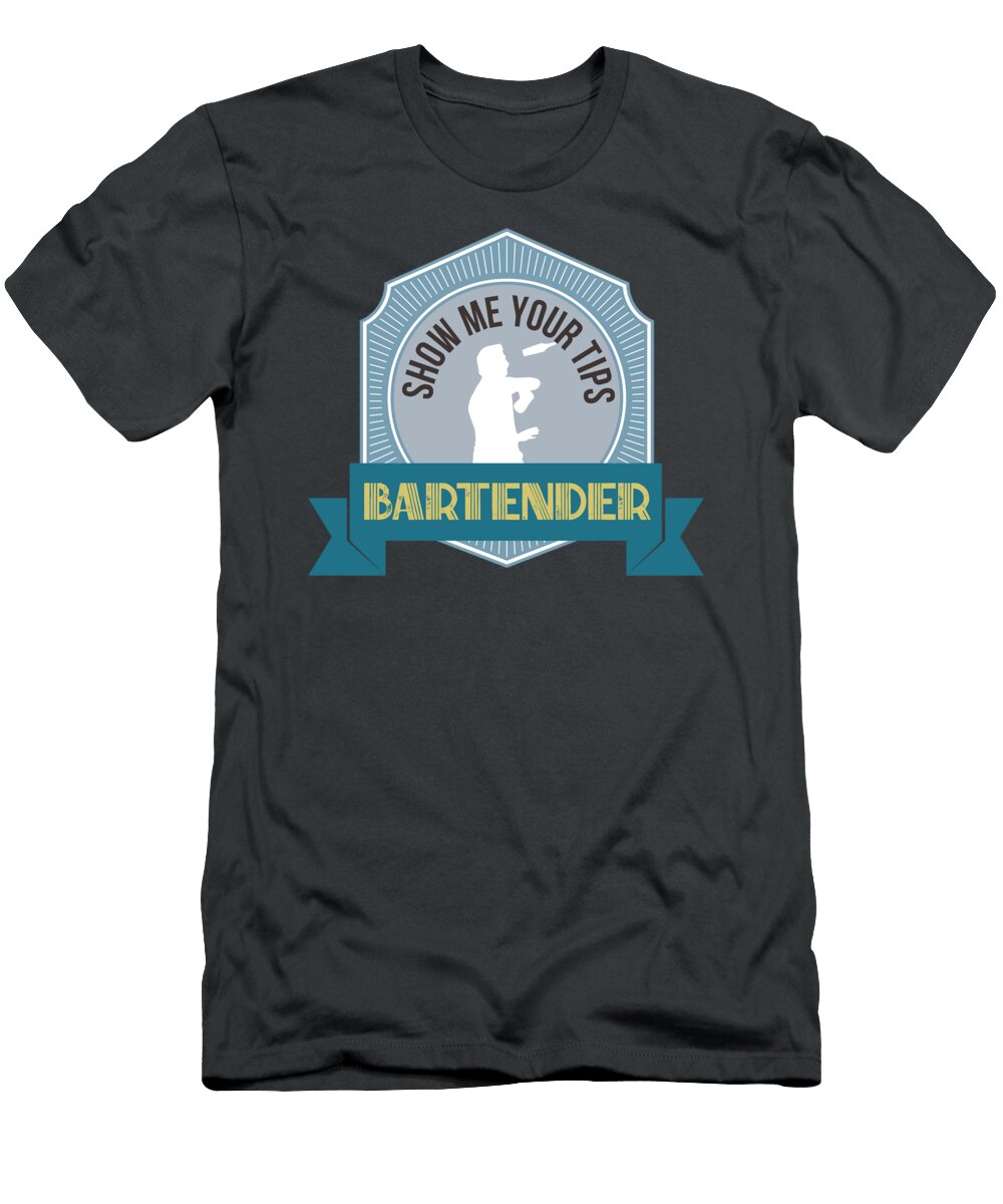 Show Me Your Tips Funny Bartender for Men Women Tapster Chef Barman Crazy Squirrel T-Shirt