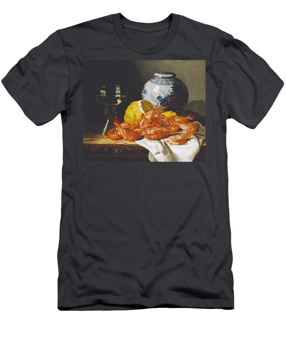 Shrimps a Peeled Lemon a Glass of Wine Edward Ladell T-Shirt