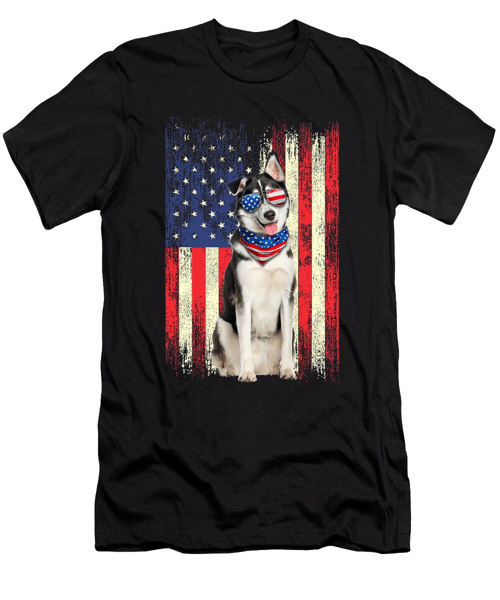Siberian Husky American Flag 4th of July Patriotic Dog Lover Dhbubble T-Shirt