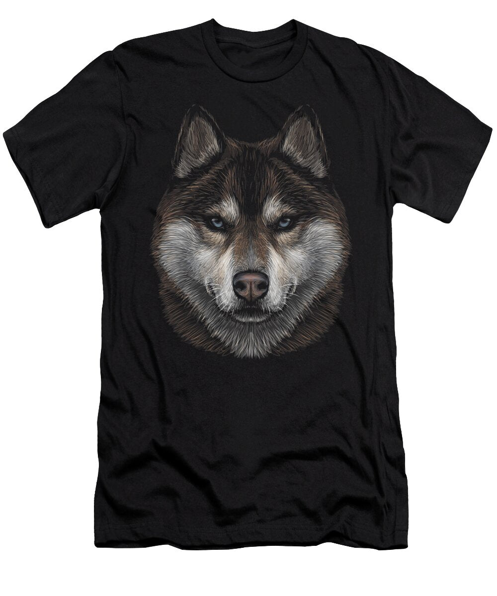 Siberian Husky Brown Furs Blue Eyes Head Art Dog Yah Lishr T-Shirt
