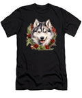 Siberian Husky Christmas Puppy Winter Dog Wreath Heidi Joyce T-Shirt