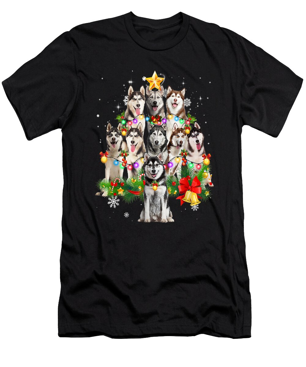 Siberian Husky Christmas Tree Dog Lights Pajamas Xmas Gift Th T-Shirt
