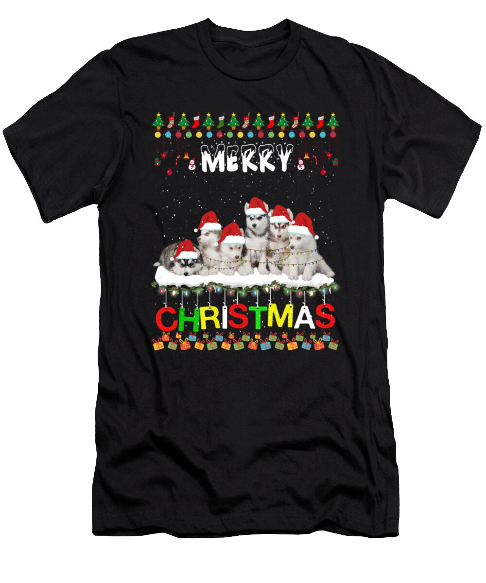 Siberian Husky Christmas Tree Light Pajama Xmas Tinh Tran Le Thanh T-Shirt
