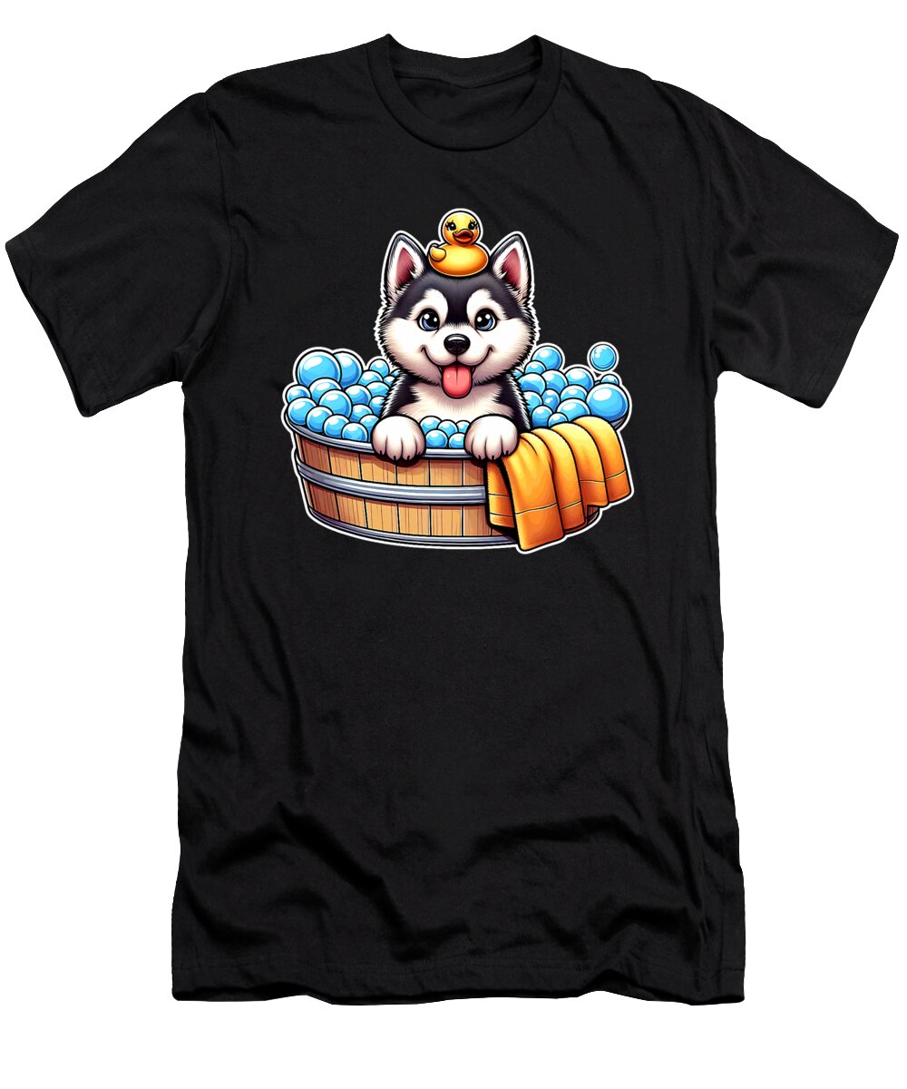 Siberian Husky Cute Kawaii Cartoon Bubbles Bath Zyneu Gangd T-Shirt
