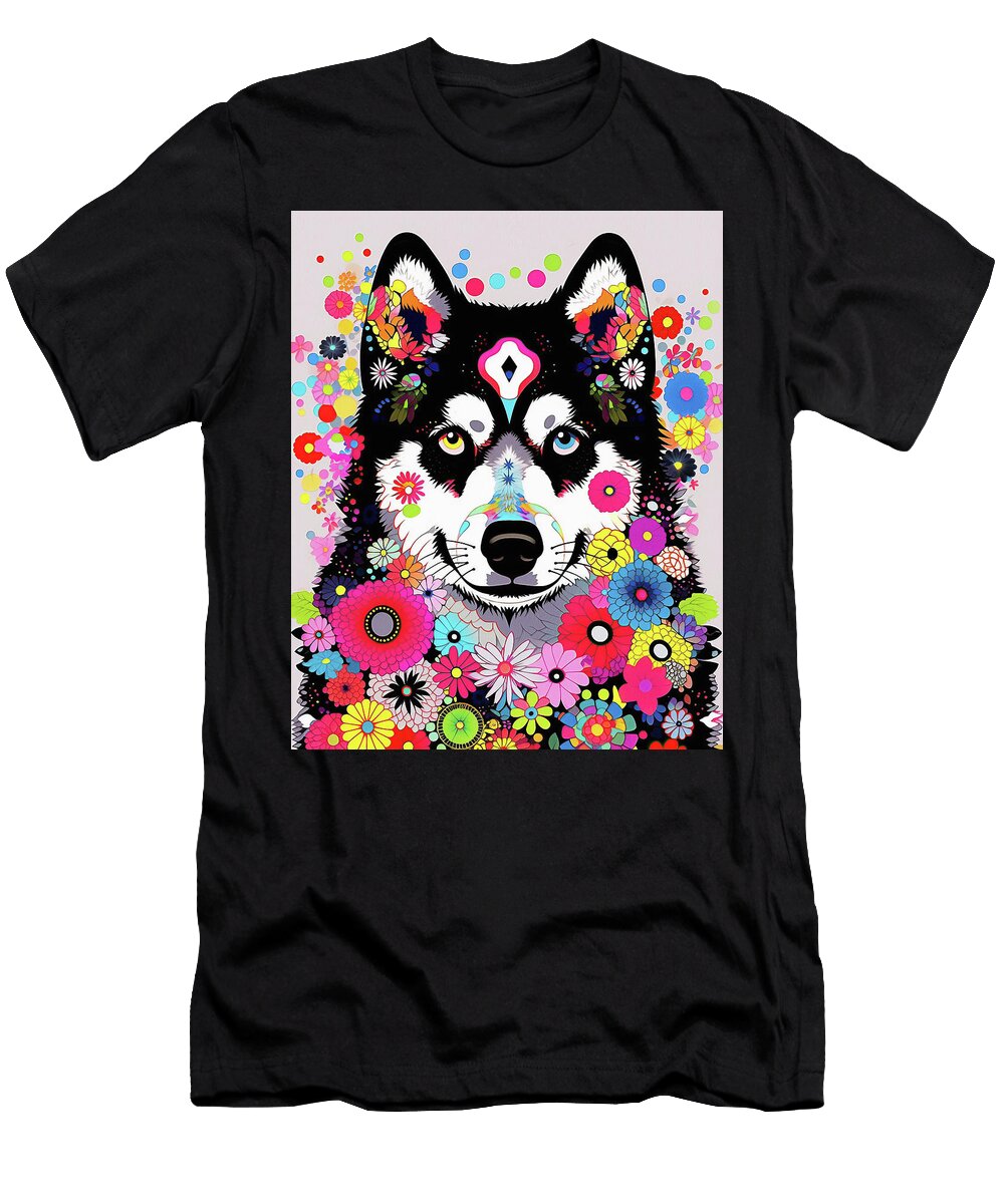 Siberian Husky Dog and Flowers 001 Tailor Jewel Tailor Jewel T-Shirt