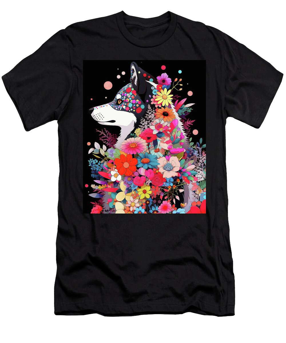 Siberian Husky Dog and Flowers 002 Tailor Jewel Tailor Jewel T-Shirt