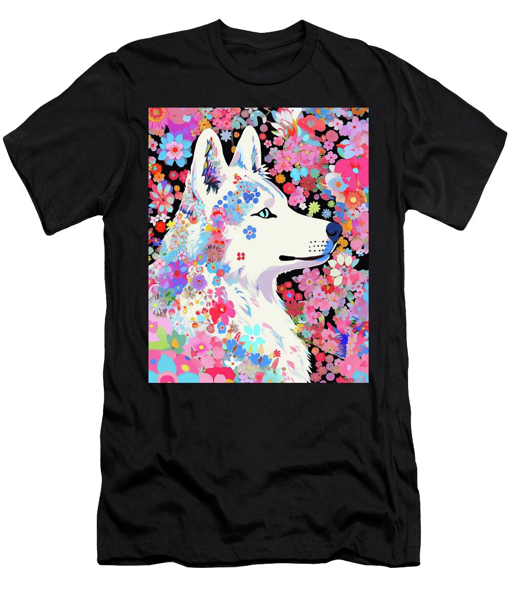 Siberian Husky Dog and Flowers 003 Tailor Jewel Tailor Jewel T-Shirt
