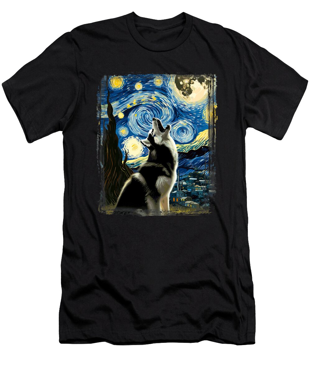 Siberian Husky Dog Art Van Gogh Starry Night Zyneu Gangd T-Shirt