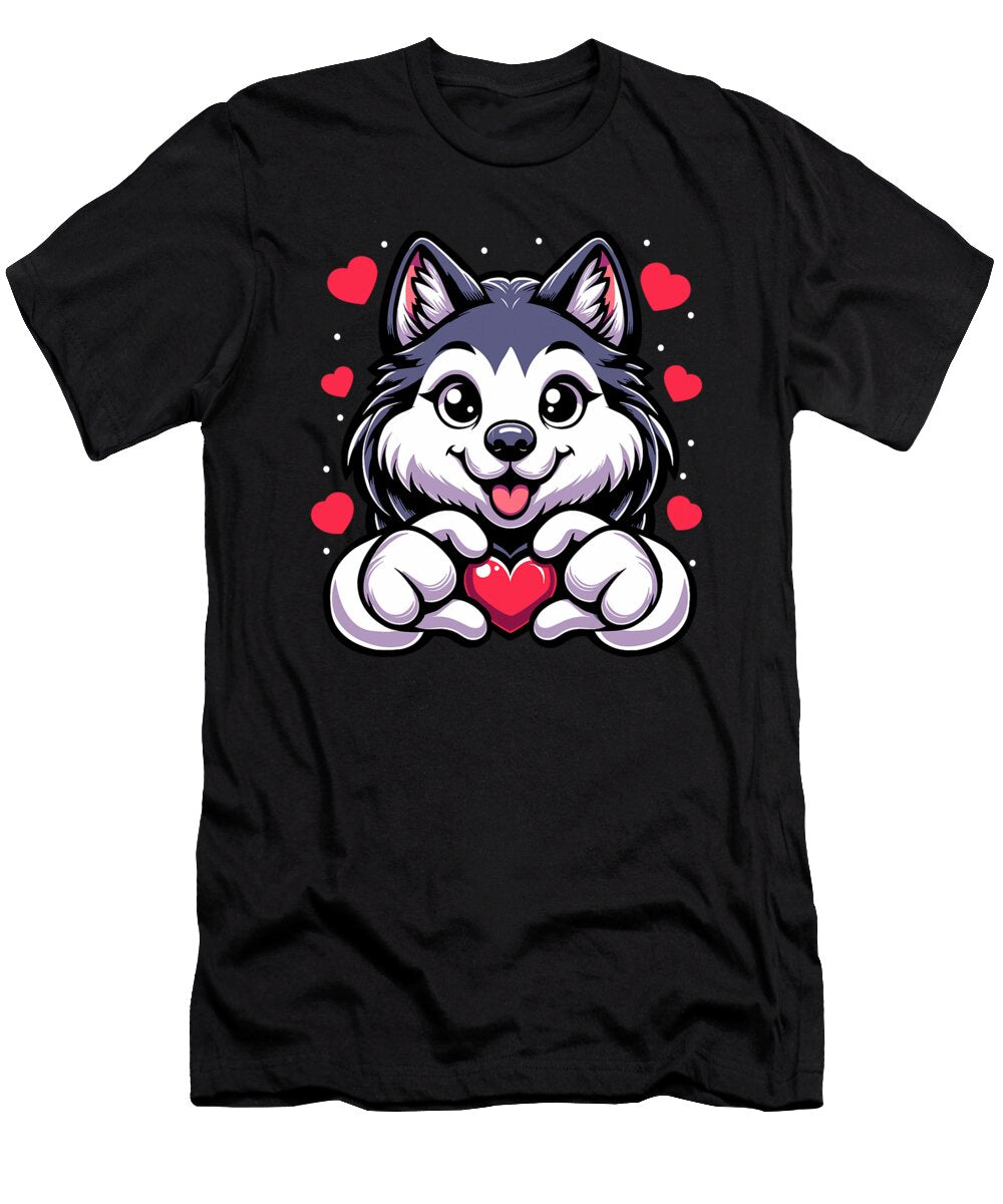 Siberian Husky Dog Heart Valentines Day Natalie Lidford T-Shirt