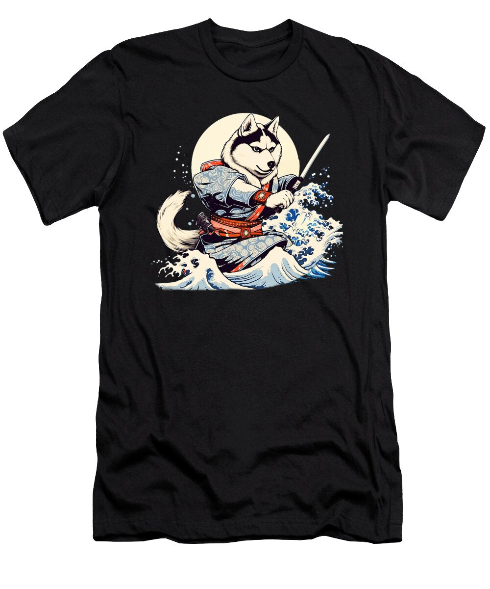 Siberian Husky Dog Japanese Grand Wave Ukiyoe Natalie Lidford T-Shirt