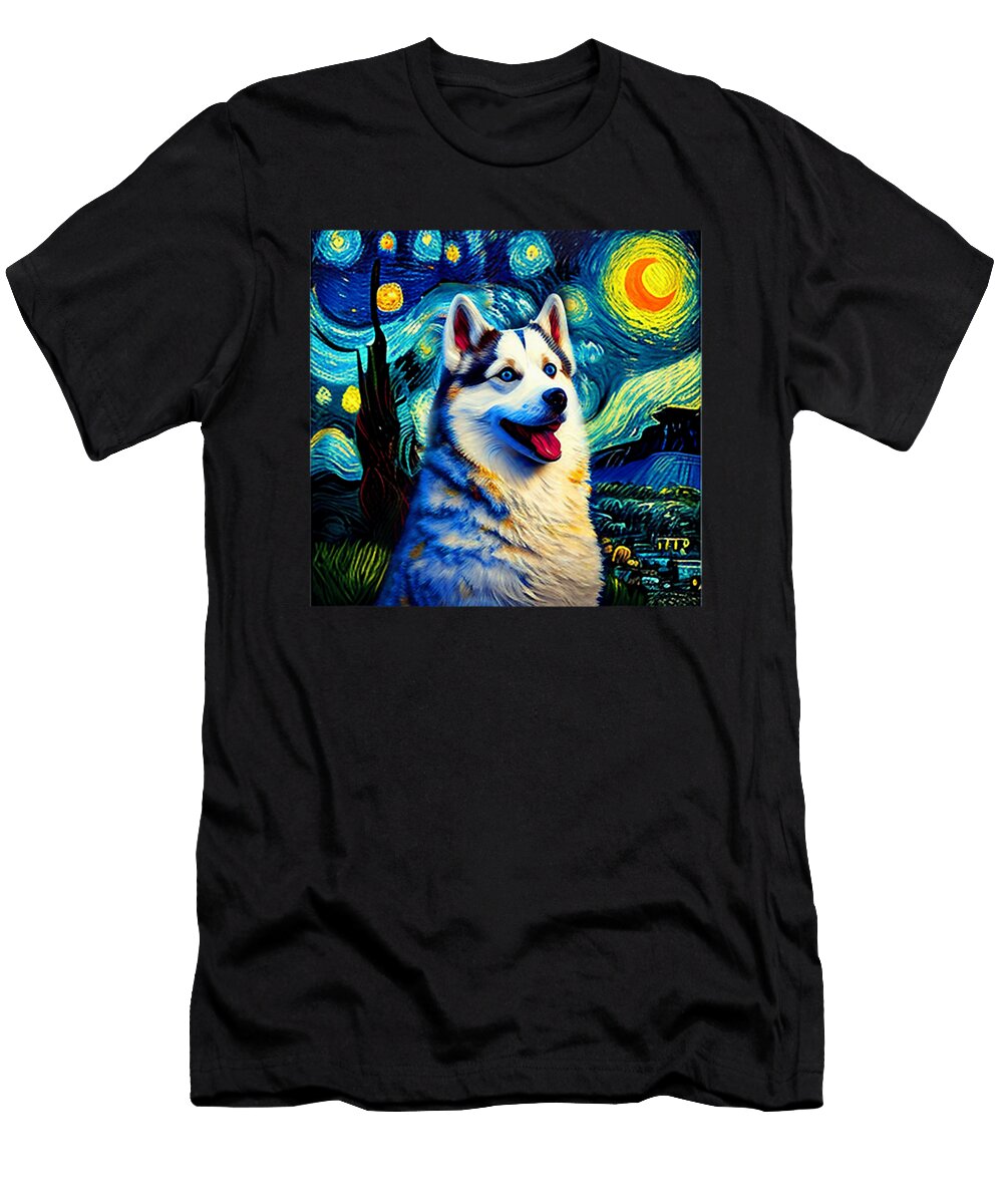 Siberian Husky Dog Lover Starry Night Van Zyneu Gangd T-Shirt