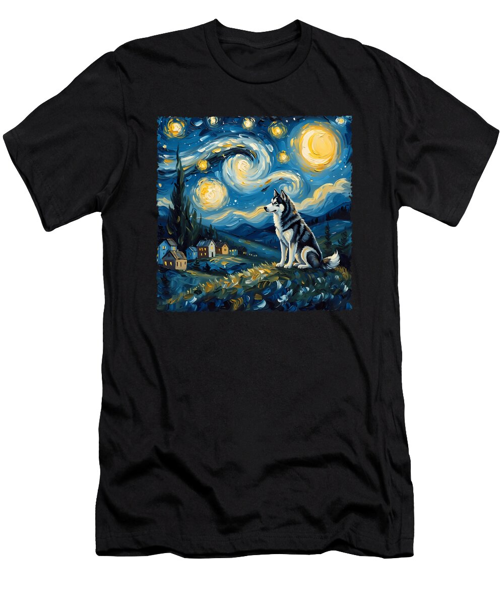 Siberian Husky Dog Lovers the Starry Night Van Zyneu Gangd T-Shirt